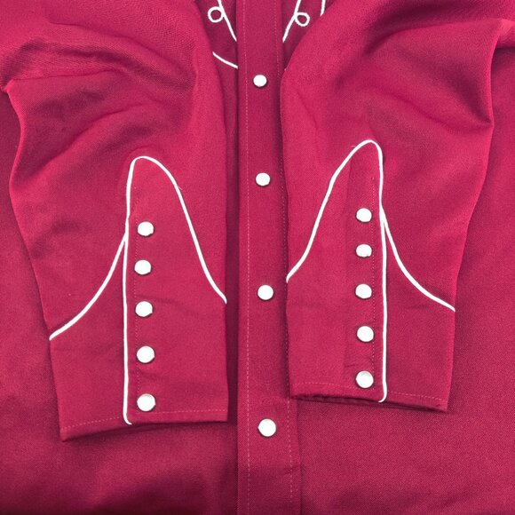 VINTAGE H Bar C California Ranchwear Shirt Men Medium Red Western Pearl Snap 70s - Picture 9 of 12